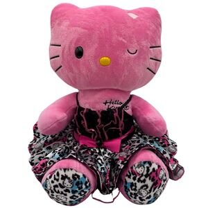 Hello Kitty Sanrio Build A Bear Stuffed Plush‎ Leopard  Paws Dress Winking Pink